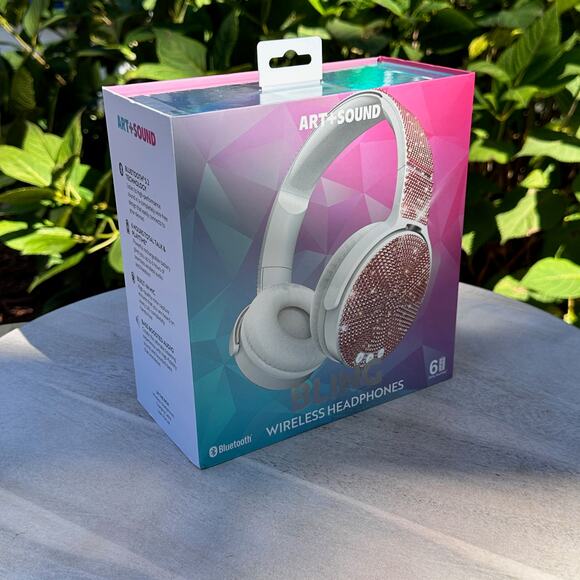 NEW Art+Sound Bling Wireless Headphones 6Hrs playtime. White Pink rhinestones - Picture 14 of 15